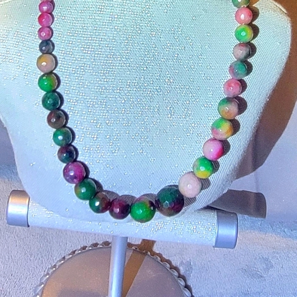 6-14mm Natural Color Faceted Candy Jade / Jadeite Gemstone Necklace 18'' Unisex - Picture 4 of 10